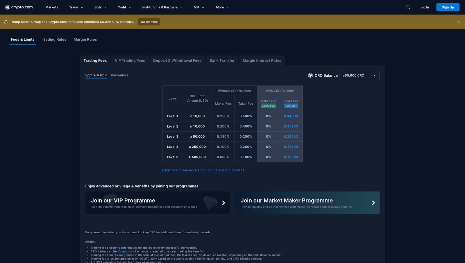 Crypto.com Trading Fees